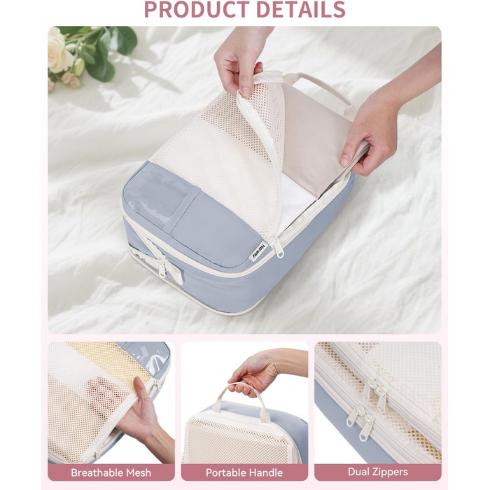 Набір органайзерів для валізи Narwey (6 шт.) - Кубики для пакування з компресією, Salbeigrün (бежевий)