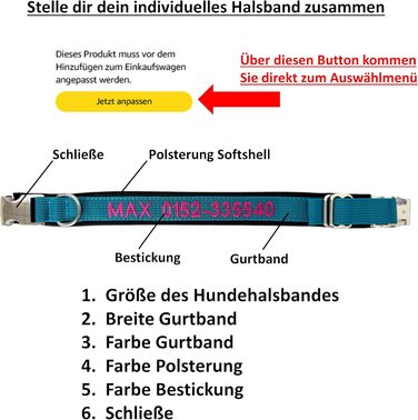 Ошийник для собак з персоналізацією - XS-XXL - індивідуальне замовлення - вишивка імені та номеру телефону - широкий та регульований