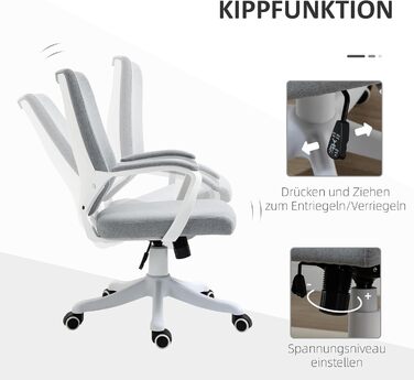 Офісний стіл Vinsetto: ергономічний крісло з підлокітниками, регульованою висотою та функцією гойдання, з тканини під льон, з м'яким сидінням, сірий та білий