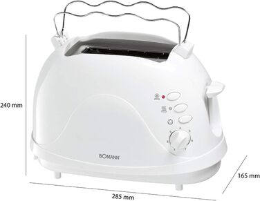Тостер Bomann TA 6065 CB: 2 відділення, підставка для булок, функція підігріву та розморожування, білий (Модель 2024)