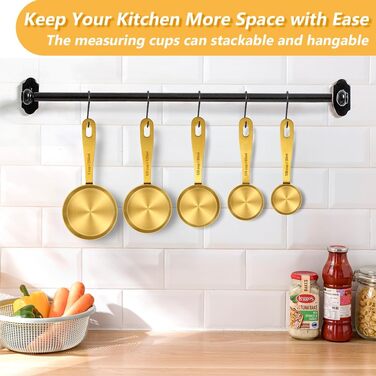 Набір мірних стаканів та ложок Cuteefun Gold, 13 предметів: 5 стаканів, 8 магнітних ложок, нержавіюча сталь для вимірювання сухих та рідких інгредієнтів для випічки та приготування їжі