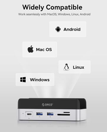 ORICO MiniDock VS10: Док-станція та підставка для Mac mini M4/M4 Pro з корпусом для NVMe SSD, хаб USB-C з 4K HDMI, DisplayPort, SD/TF 3.0, USB-C/A 10Gbps, PD 100W, 10-в-1, DIY