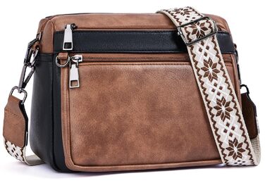 Сумка жіноча через плече MUIIKOLA середнього розміру, екошкіра, чорно-коричнева, з широким м'яким ременем