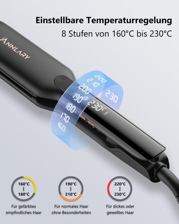 ANNLARY 2-in-1 Hair Straightener & Curling Wand with Titanium Ceramic Ion Technology - Anti-Heat Silicone Protection for Less Split Ends, Shiny Hair - Dual Voltage (110-240V) - Black/Rose Gold (1.75 inch)