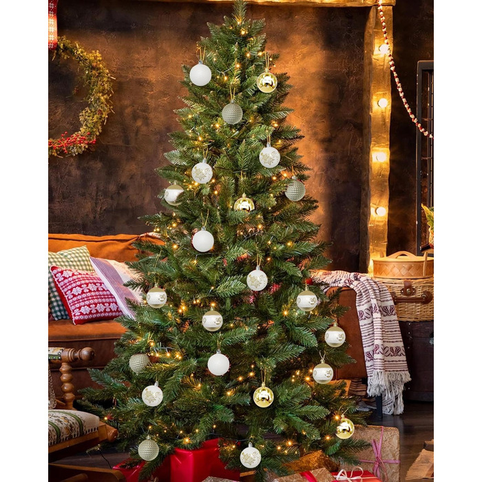 Набір 40 прикрас на ялинку, 6 см, червоно-білі, пластик, з підвісками, міцні, різні поверхні та візерунки, для внутрішнього та зовнішнього використання