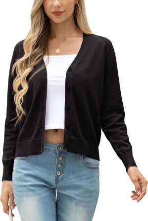 Кардиган жіночий Grecerelle, елегантний, легкий, з V-подібним вирізом, на ґудзиках, чорний, розмір XL