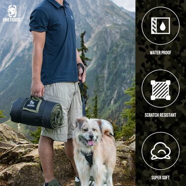 OneTigris килимок для собак 110x68 см, плюшевий, з неслизьким дном, для великих та середніх собак, для подорожей, кемпінгу, на вулицю, двосторонній, портативний, зелений (110 x 68 x 3 см)