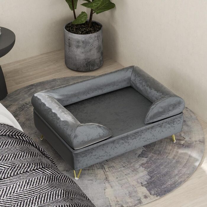 Диван для собак PawHut, лежанка для домашніх тварин з знімною спинкою, знімний чохол, сірий