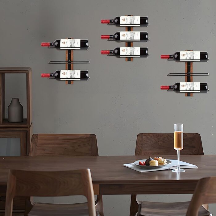 Настінна полиця для вина DBREAKS на 9 пляшок, дерев'яний тримач для вина, органайзер для винної пляшки для вітальні, спальні, винного погреба, бару