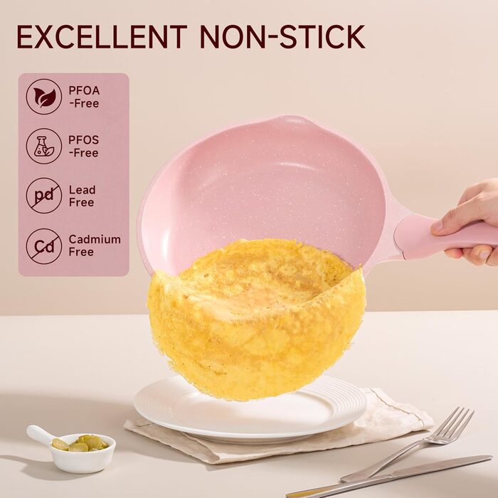 Набір посуду JEETEE 23 шт. з антипригарним гранітним покриттям, для всіх плит (індукція), з кришками, рожевий (ідеально як подарунок на новосілля)