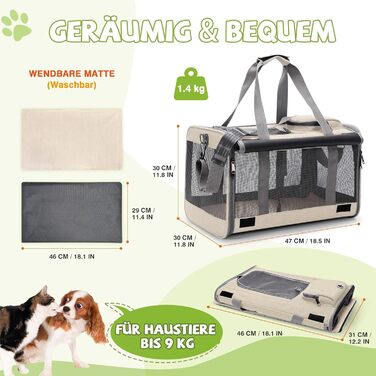 Сумка-переноска для котів та собак до 9 кг ALLSOPETS, дихаюча, для подорожей та до ветеринара, кольоро хаврі