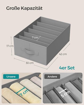 SONGMICS Closet Organizer 6-Piece Set, Storage Box with 6 Compartments, Drawer Organization System, Foldable Storage Boxes, 42 x 30 x 17 cm, for Pants, Clothes, dove-grey RUS009G03