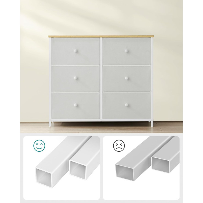 SONGMICS Chest of Drawers, Cabinet, 6 Fabric Drawers, Metal Frame, Storage Cabinet, for Children's Room, Bedroom, Hallway, Cream White-Oak Finish LTS323W57