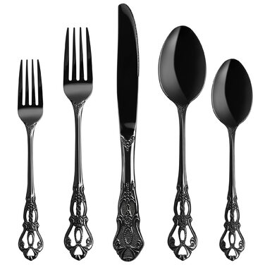 Набір столових приборів 20 предметів, чорний, нержавіюча сталь, Vintage Palast - для 4 осіб, полірований, для посудомийної машини