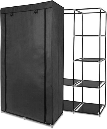 Navaris Fabric Wardrobe with Clothes Rail - Folding Wardrobe 88x170x45cm with Rail - Large, Stable Closet - Foldable Fabric Wardrobe made of Nonwoven Fabric in Light Grey (Anthracite)
