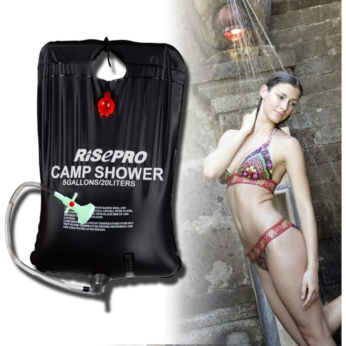 Соняшний душ RISEPRO на 20 літрів (5 галонів) з підігрівом до 45°C - для кемпінгу, подорожей, піших прогулянок та альпінізму