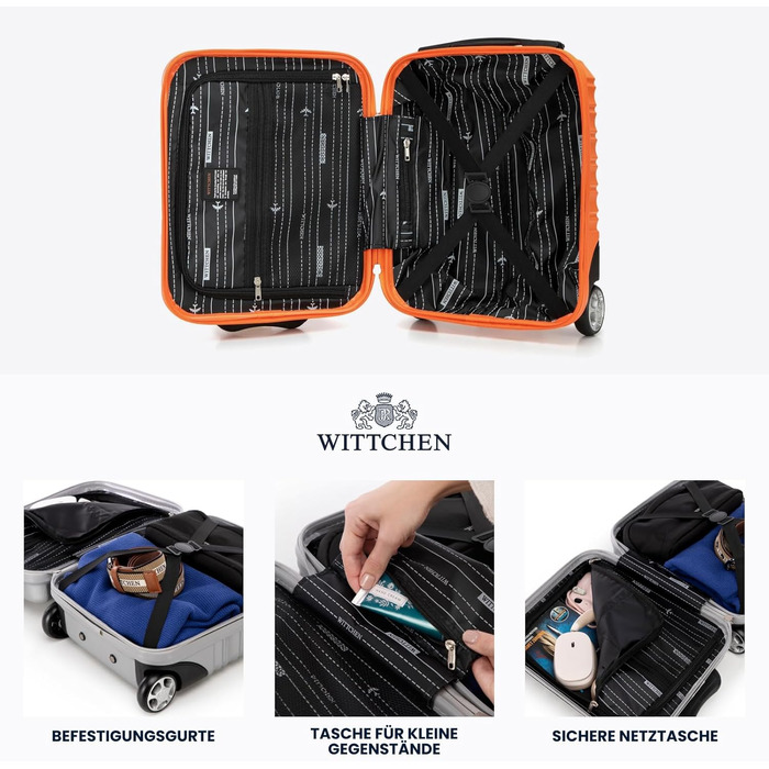 Чемодан на колесах WITTCHEN Groove Line L, чорний. Жорсткий корпус ABS, 4 колеса, кодовий замок, підходить для Lufthansa/Eurowings/Ryanair