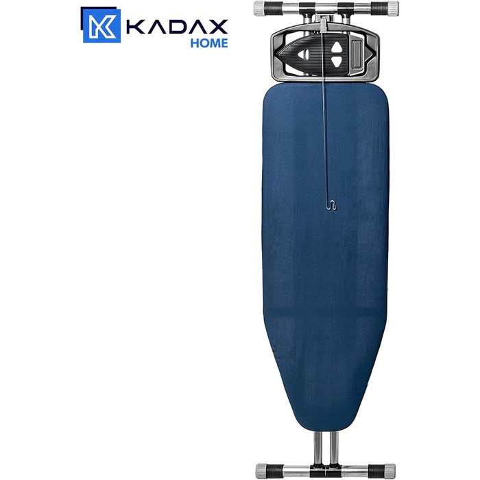 КADAX Розкладне прасувальне прізвисько 120x42 см з алюмінію з підставкою для праски та тримачем для кабелю, регульована висота, з розеткою (Темно-синій)