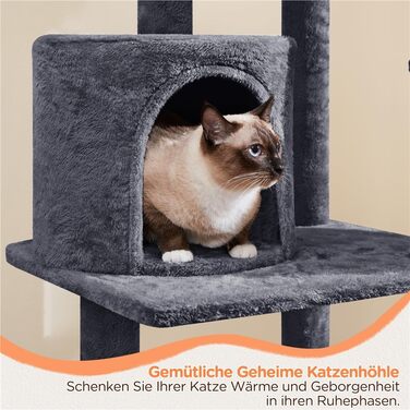 Кігтеточка для котів Yaheetech 145 см: стабільний кігтетопор з платформою для відпочинку, сизаль, темна сіра