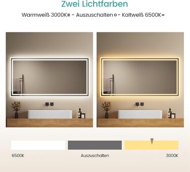 LED дзеркало для ванної кімнати EMKE 40x60 см з підсвіткою, антизапарник, регулювання кольору світла, сенсорне управління, алюмінієва рама, IP44, енергозберігаюче