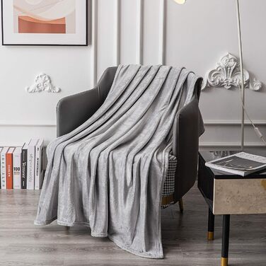 Плед KEPLIN з фланелі, великий накид, ковдра, м'який, затишний та пухнастий, з мікрофібри, для ліжка та ковдри, ідеально підходить для дорослих та дитячих кімнат (150 x односпальне ліжко, сріблясто-сірий)