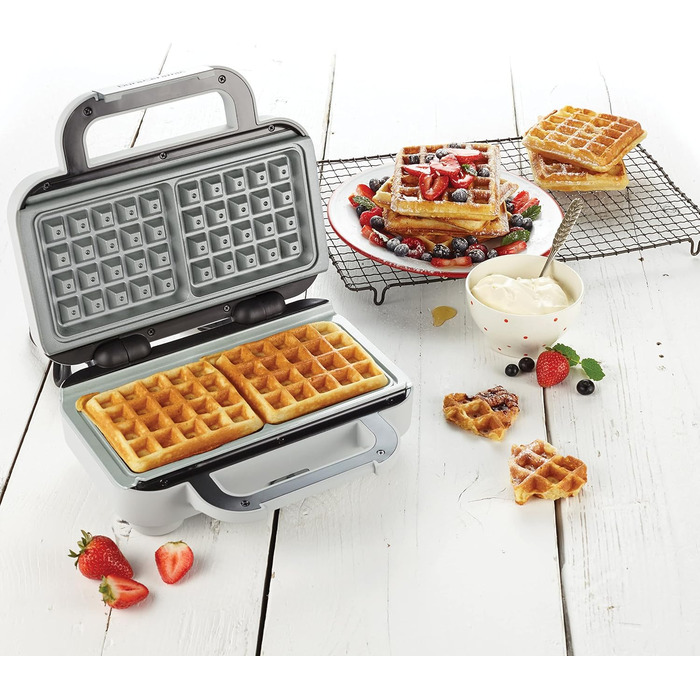 Breville DuraCeramic Waffle Maker, Easy-to-clean waffle maker with non-stick coating and deep, removable plates, White and Stainless Steel [VST072X]