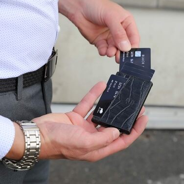 Кредитне картхолдер Solo Pelle Mech | Шкіряний картхолдер з RFID захистом | Чорний крокодил