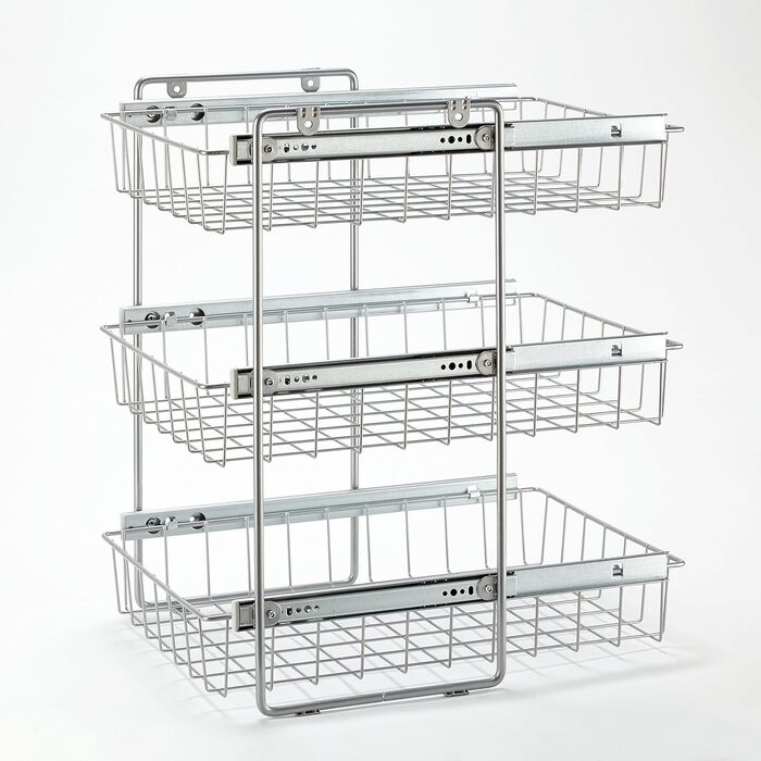 Storage Shop Pull-Out Shelf Basket Combination System for 50cm Wide Cabinet, 3-Tier
