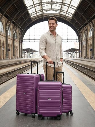 Набір валіз REDOLZ Essentials 08 (3 шт.), пластикові дорожні Trolley з ABS-пластику, фіолетові, з TSA-замком та 4 подвійними колесами, розміри S/M/L