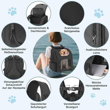 Рюкзак для тварин до 10 кг з сіткою, чорний. Зручний та дихаючий рюкзак для собак та котів з внутрішньою безпечною лінією та килимком.