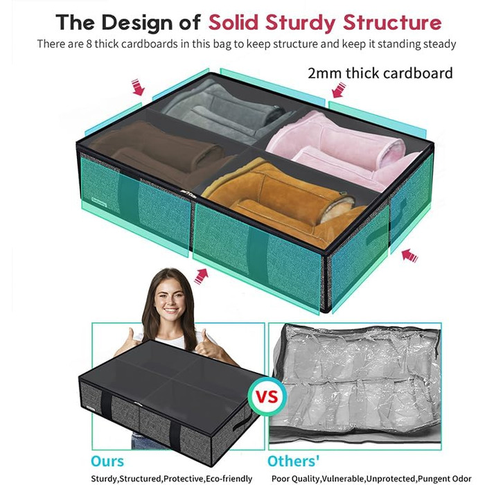 Підліжкова комода для взуття Homyfort 2 шт. з прозорим кришкою - органайзер для взуття. Містка коробка для зберігання взуття з 14 + 4 відділеннями, сірий льон, XDUBS14S4 (Чорний, XL)