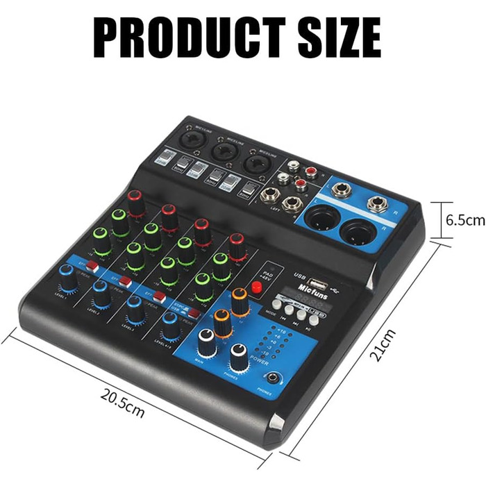 Міні аудіо DJ-мікшер 5-канальний з Bluetooth, USB, MP3, 48V фантомним живленням, стерео, для професійного студійного та сценічного використання, вечірок, KTV