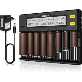 Зарядний пристрій для акумуляторів AUKSKY з LCD-дисплеєм (8 слотів) - універсальний заряд для NI-MH, NI-Cd, AA, AAA, 14500, 18350, 21700, 26650, Li-Ion, LiFePO4, RCR123A, 1.5A