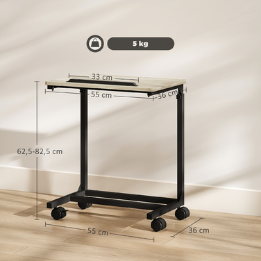 HOMCOM Side Table in C-Shape, Height-Adjustable Coffee Table with Wheels, Sofa Table Laptop Table for Small Spaces, Living Room, 55 x 36 x 62.5-82.5 cm, White | Aosom