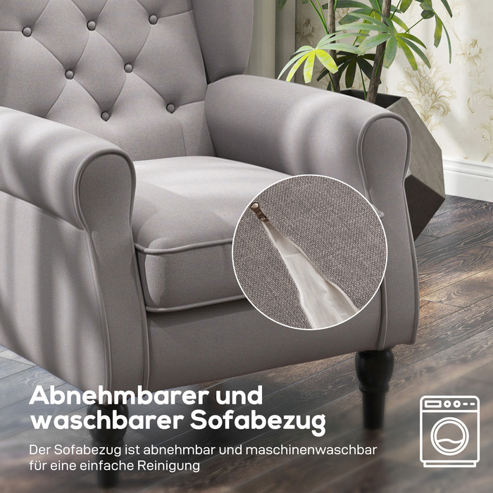 HOMCOM Armchair with High Backrest, Weight Capacity up to 160kg, Single Armchair for Living Room, Comfortable Wingback Chair, Grey