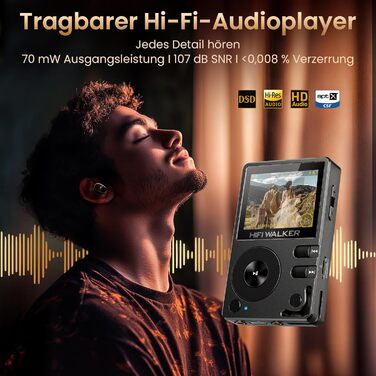 HIFI Walker H2: MP3-плеєр Hi-Res 128GB з Bluetooth 5.2, DSD DAC, підтримкою FLAC та розширенням до 512GB