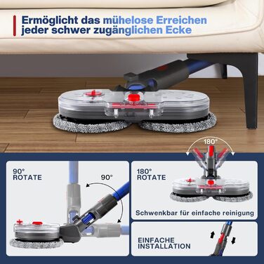 Насадка для миття підлоги для пилососів Dyson V7/V8/V10/V11/V15 - електрична насадка для миття підлоги, оригінальна з знімним баком для води, моп з 8 пральних мопів та контейнером для води