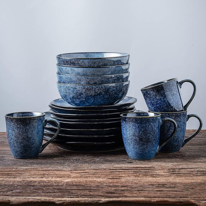 Vicrays Coffee Mugs Porcelain 4-Piece Set, 350 ml Mug with Handle for Hot Drinks, Porcelain Cup Suitable for Dishwasher & Microwave (Blue)