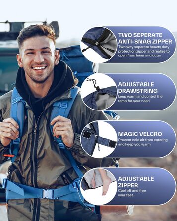 Сплячий мішок 3-4 сезони - ковдровий спальний мішок Легкий для кемпінгу, Outdoor. Ідеальний для дорослих та дітей 220x75см, темно-синій