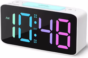 Loud Alarm Clock for Adults, Digital Clock with 7 Color Night Light, Adjustable Volume, Dimmer, USB Charger, Small Clocks for Bedrooms, Okay for Waking Up Kids, Teens (white)