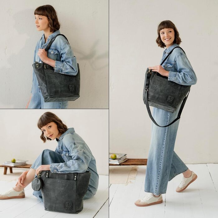 Сумка жіноча шкіряна через плече Berliner Bags Verona, велика шопер-сумка з YKK-блискавкою, темно-сіра