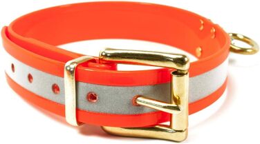 Нашийник для собак Mystique® Biothane з відбивачем, оранжевий, з фурнітурою Gold Messing, 30-40 см