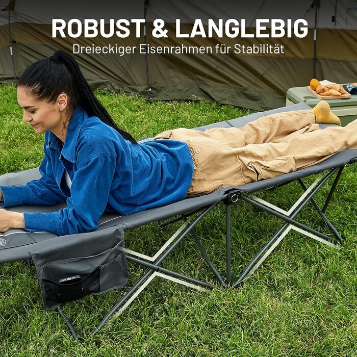 Розкладне ліжко для кемпінгу TIMBER RIDGE XXL, посилене, до 150 кг, сіре