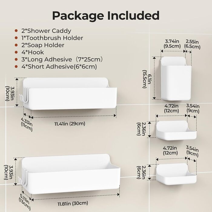 Поличка для душу Orimade без свердління, нержавіюча сталь, 5 шт. - тримач для шампуню, велика місткість, органайзер для ванної кімнати, ABS, білий