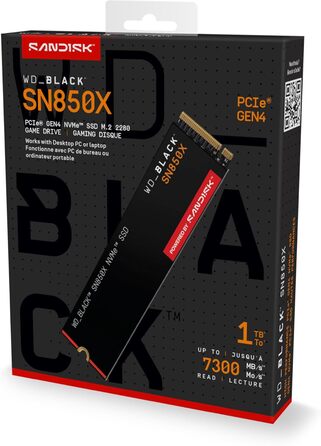 SSD WD_BLACK SN850X 1TB NVMe PCIe Gen4 - ігровий накопичувач, 7300 МБ/с читання, 6300 МБ/с запис