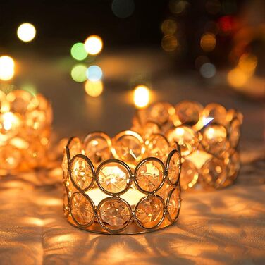VINCIGANT Tealight Holder Gold Crystal, Metal Candle Holder Stand 12-Piece Set // Christmas Decoration, Living Room, Wedding Table Decoration