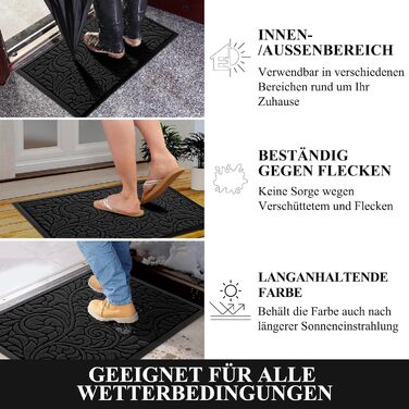 Килимок для дому та вулиці Yimobra, 75 x 43 см, чорний - миючий, неслизький, для входу, тераси, саду