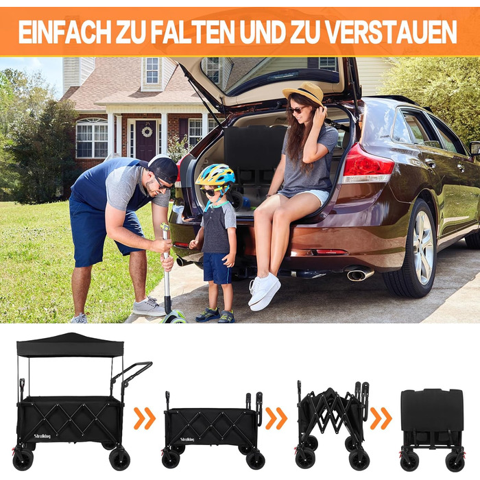 3 в 1 вагончик-тележка складний з гальмами, 150л, 136кг, чорний