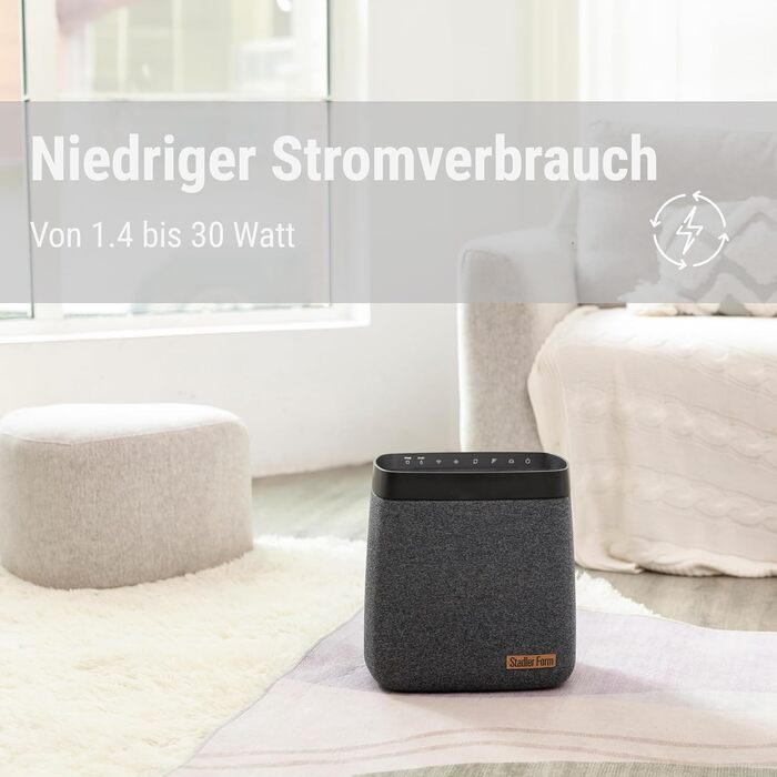 Зволожувач повітря Stadler Form Karl, тихий та потужний випарник для приміщень до 100 м², 4 режими зволоження, керування через додаток, чорний