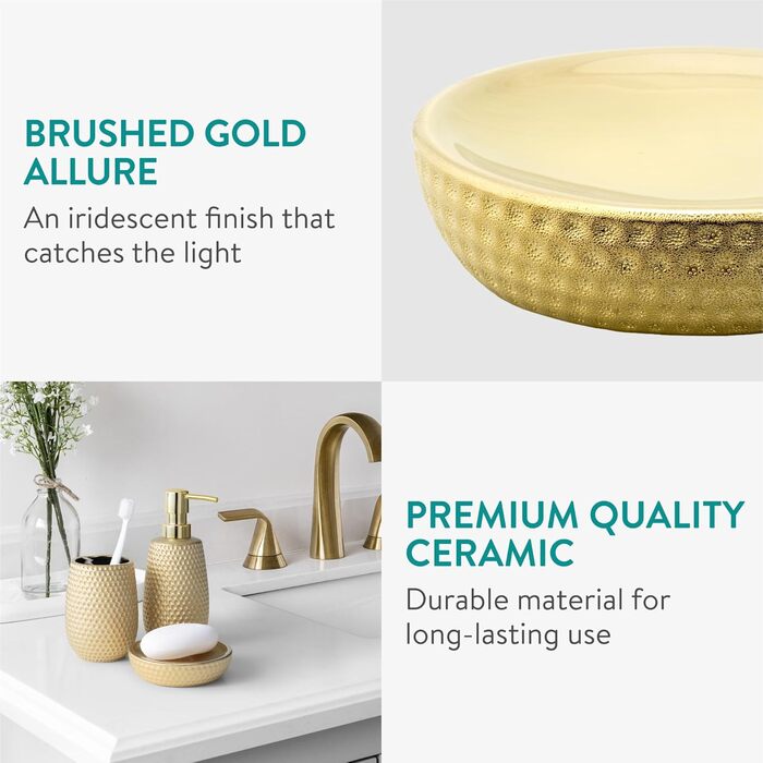 Набір для ванної кімнати Navaris Premium - елегантний набір аксесуарів (дозатор мила, мильниця, стакан для зубної пасти) - золото